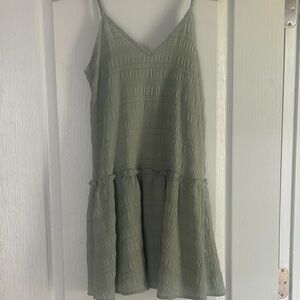 SHEIN Sage Green Textured V-Neck Mini Dress